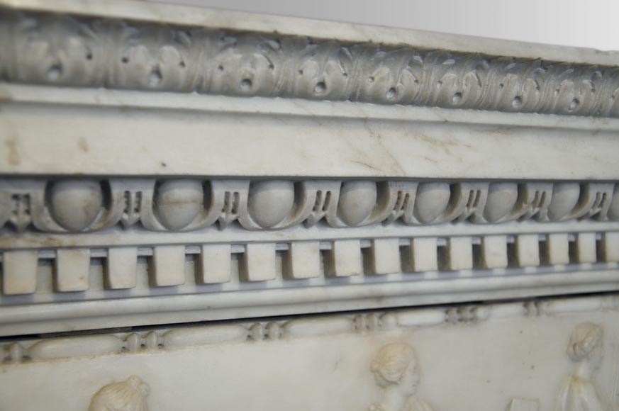 Exceptional antique late 18th century Statuary Carrara marble fireplace with a large frieze of figures after the ''Sarcophagus of Muses'' in the Louvre Museum-9