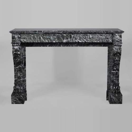 Antique Napoleon III style fireplace with lion's paws in Vert des Alpes marble