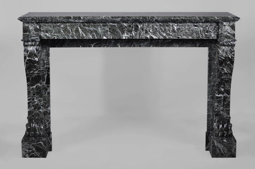 Antique Napoleon III style fireplace with lion's paws in Vert des Alpes marble Antique Napoleon III style fireplace with lion's paws in Vert des Alpes marble-0