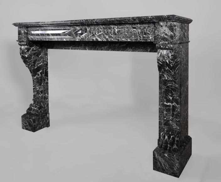 Antique Napoleon III style fireplace with lion's paws in Vert des Alpes marble Antique Napoleon III style fireplace with lion's paws in Vert des Alpes marble-6