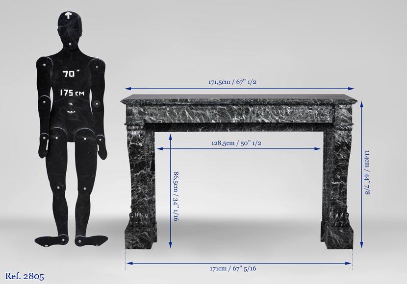 Antique Napoleon III style fireplace with lion's paws in Vert des Alpes marble Antique Napoleon III style fireplace with lion's paws in Vert des Alpes marble-10