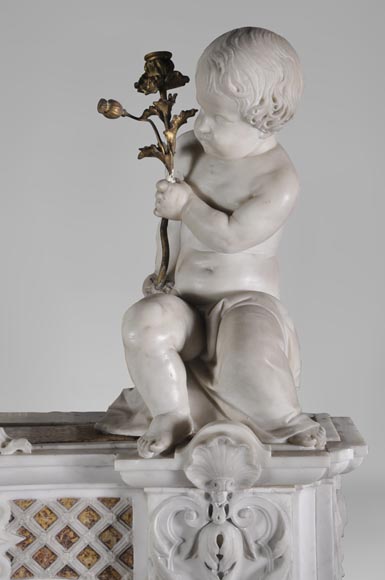 Exceptional antique late 18th century Statuary and Brocatelle marbles fireplace with putti Exceptional antique late 18th century Statuary and Brocatelle marbles fireplace with putti-12