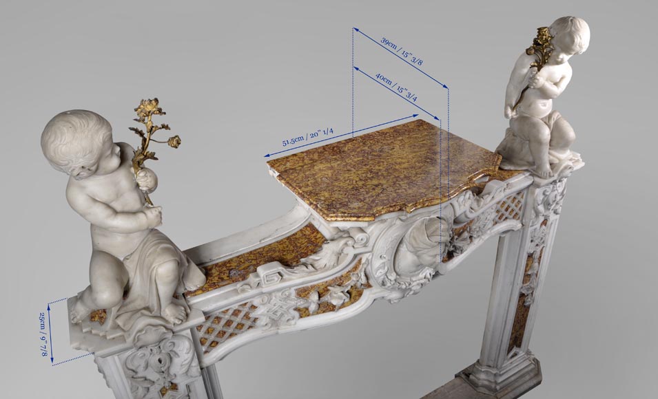 Exceptional antique late 18th century Statuary and Brocatelle marbles fireplace with putti Exceptional antique late 18th century Statuary and Brocatelle marbles fireplace with putti-19