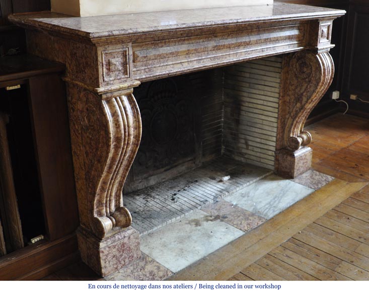 Beautiful antique fireplace in Louis Phillipe style carved out of Brocatelle marble Beautiful antique fireplace in Louis Phillipe style carved out of Brocatelle marble-2