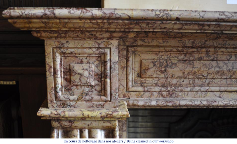 Beautiful antique fireplace in Louis Phillipe style carved out of Brocatelle marble Beautiful antique fireplace in Louis Phillipe style carved out of Brocatelle marble-3