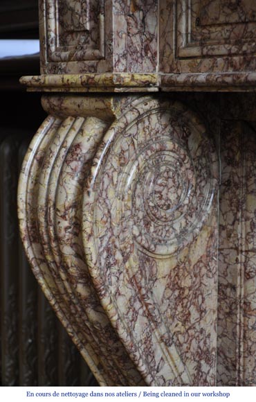 Beautiful antique fireplace in Louis Phillipe style carved out of Brocatelle marble Beautiful antique fireplace in Louis Phillipe style carved out of Brocatelle marble-4