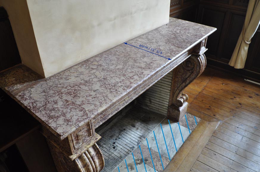 Beautiful antique fireplace in Louis Phillipe style carved out of Brocatelle marble Beautiful antique fireplace in Louis Phillipe style carved out of Brocatelle marble-11