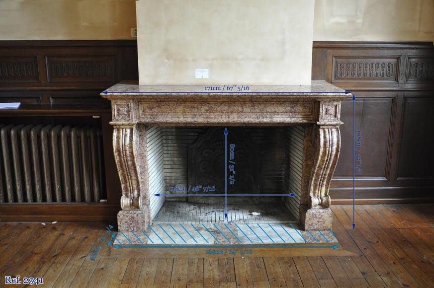 Beautiful antique fireplace in Louis Phillipe style carved out of Brocatelle marble Beautiful antique fireplace in Louis Phillipe style carved out of Brocatelle marble-12