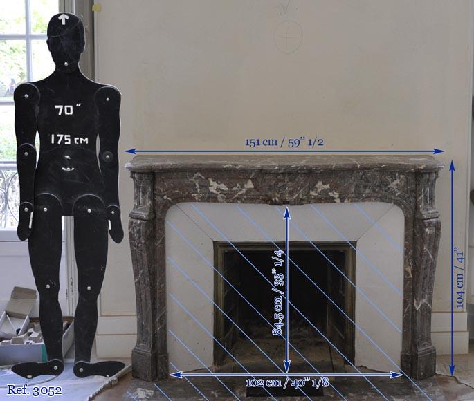 Antique Louis XV style fireplace in Red from the North marble, 19th century Antique Louis XV style fireplace in Red from the North marble, 19th century-8