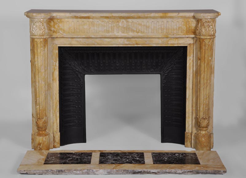 Beautiful antique Louis XVI style fireplace in Yellow from Siena marble with half-columns Beautiful antique Louis XVI style fireplace in Yellow from Siena marble with half-columns-0