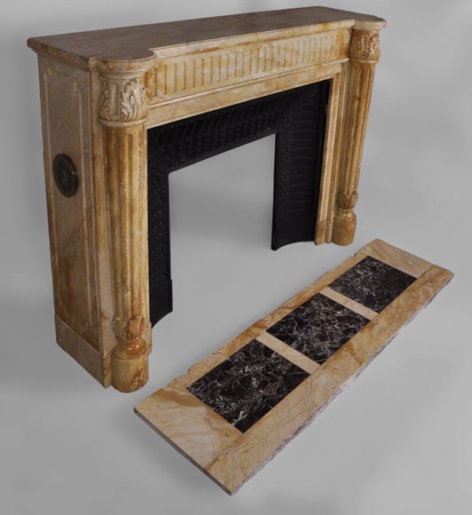 Beautiful antique Louis XVI style fireplace in Yellow from Siena marble with half-columns Beautiful antique Louis XVI style fireplace in Yellow from Siena marble with half-columns-2