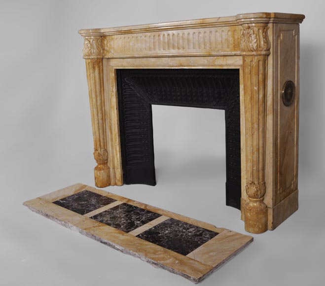 Beautiful antique Louis XVI style fireplace in Yellow from Siena marble with half-columns Beautiful antique Louis XVI style fireplace in Yellow from Siena marble with half-columns-5