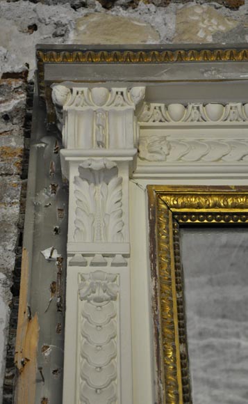 Large Louis XVI style fireplace in white Carrara marble with its cast iron insert and its overmantel mirror Large Louis XVI style fireplace in white Carrara marble with its cast iron insert and its overmantel mirror-14