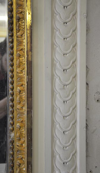 Large Louis XVI style fireplace in white Carrara marble with its cast iron insert and its overmantel mirror Large Louis XVI style fireplace in white Carrara marble with its cast iron insert and its overmantel mirror-15