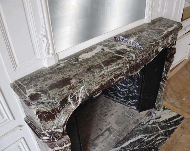 Beautiful antique Regence style fireplace in Campan Grand Melange marble, 19th c. Beautiful antique Regence style fireplace in Campan Grand Melange marble, 19th c.-14