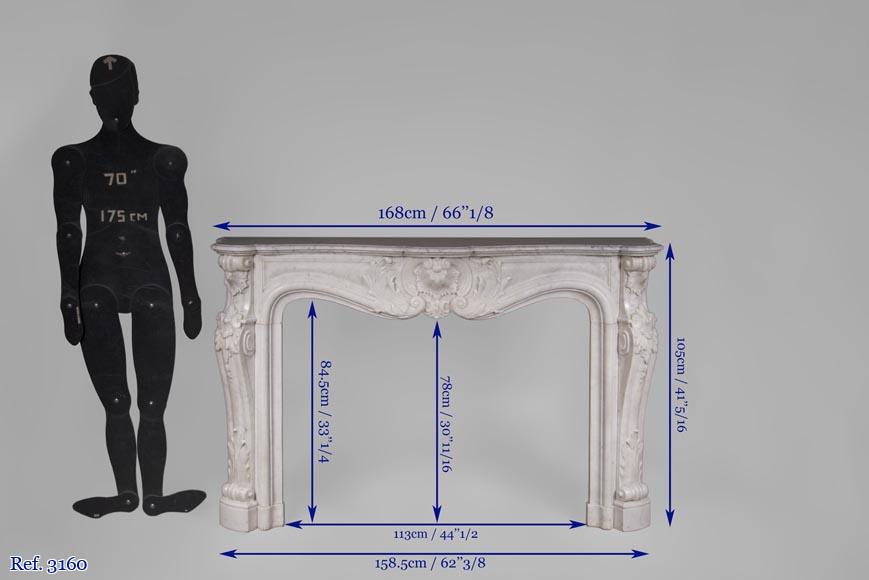 Beautiful antique Louis XV style fireplace with rich decor in white Carrara marble Beautiful antique Louis XV style fireplace with rich decor in white Carrara marble-10