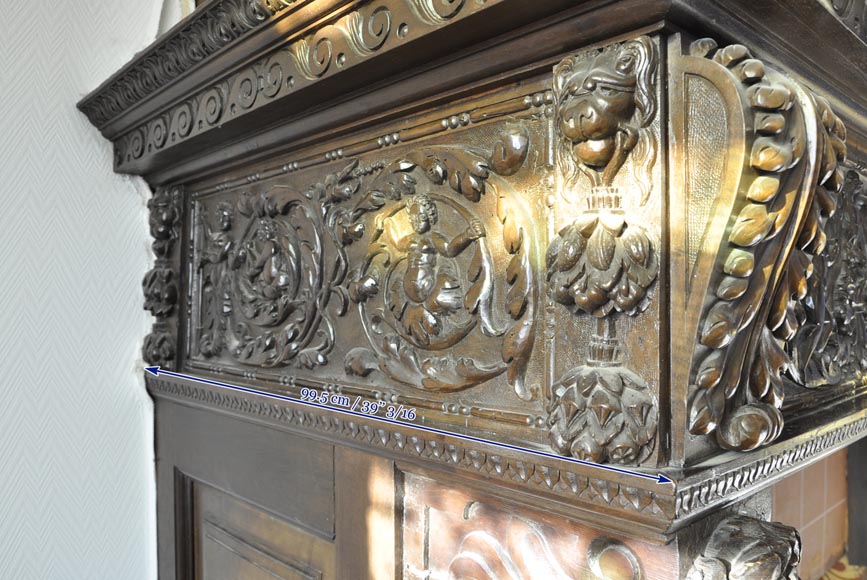 Important antique carved walnut fireplace with painting from the 17th century after Giovanni Andrea CASELLA Important antique carved walnut fireplace with painting from the 17th century after Giovanni Andrea CASELLA-16