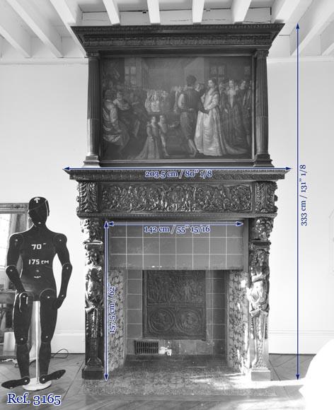 Important antique carved walnut fireplace with painting from the 17th century after Giovanni Andrea CASELLA Important antique carved walnut fireplace with painting from the 17th century after Giovanni Andrea CASELLA-17