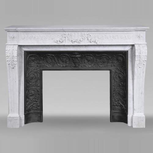 Louis XVI style Carrara marble mantel with floral décor