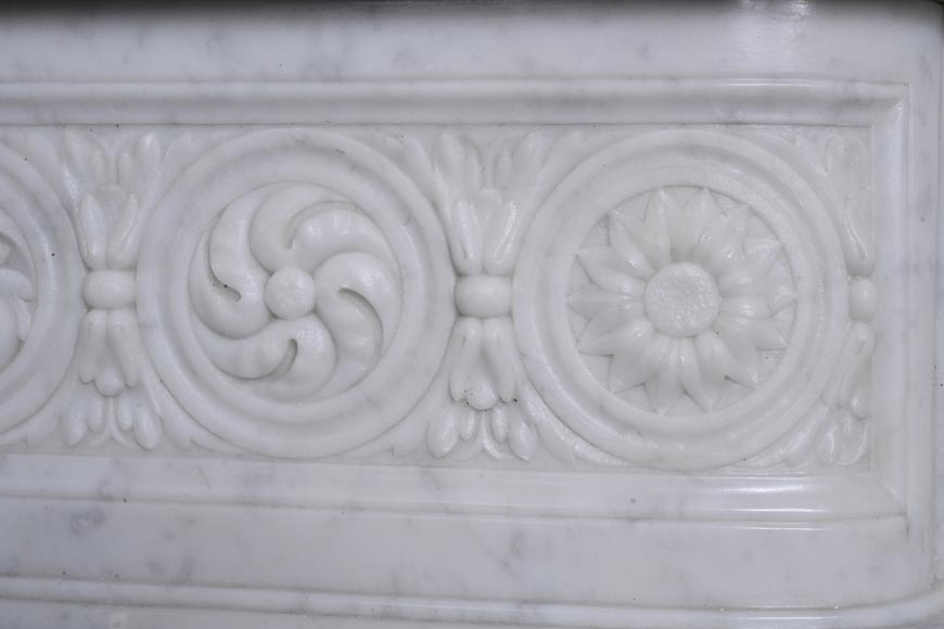 Louis XVI style Carrara marble mantel with floral décor Louis XVI style Carrara marble mantel with floral décor-4