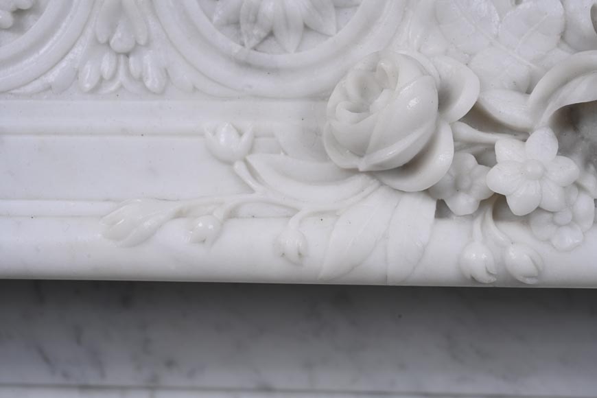Louis XVI style Carrara marble mantel with floral décor Louis XVI style Carrara marble mantel with floral décor-5