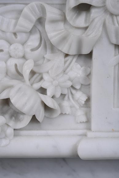 Louis XVI style Carrara marble mantel with floral décor Louis XVI style Carrara marble mantel with floral décor-6