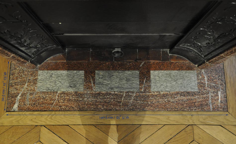 Antique Louis XVI style fireplace mantel with round corners in Griotte marble and gilt bronze ornaments Antique Louis XVI style fireplace mantel with round corners in Griotte marble and gilt bronze ornaments-8