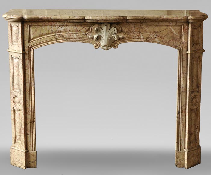 Antique Louis XV style fireplace in Breccia Nuvolata marble with its Carrara marble shell Antique Louis XV style fireplace in Breccia Nuvolata marble with its Carrara marble shell-0