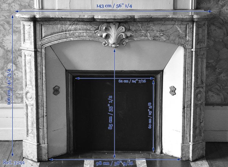 Antique Louis XV style fireplace in Breccia Nuvolata marble with its Carrara marble shell Antique Louis XV style fireplace in Breccia Nuvolata marble with its Carrara marble shell-8