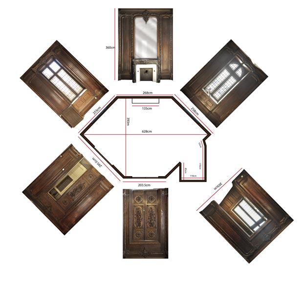 Large antique carved oak wood paneled room with hunting trophies and still lifes decor Large antique carved oak wood paneled room with hunting trophies and still lifes decor-17