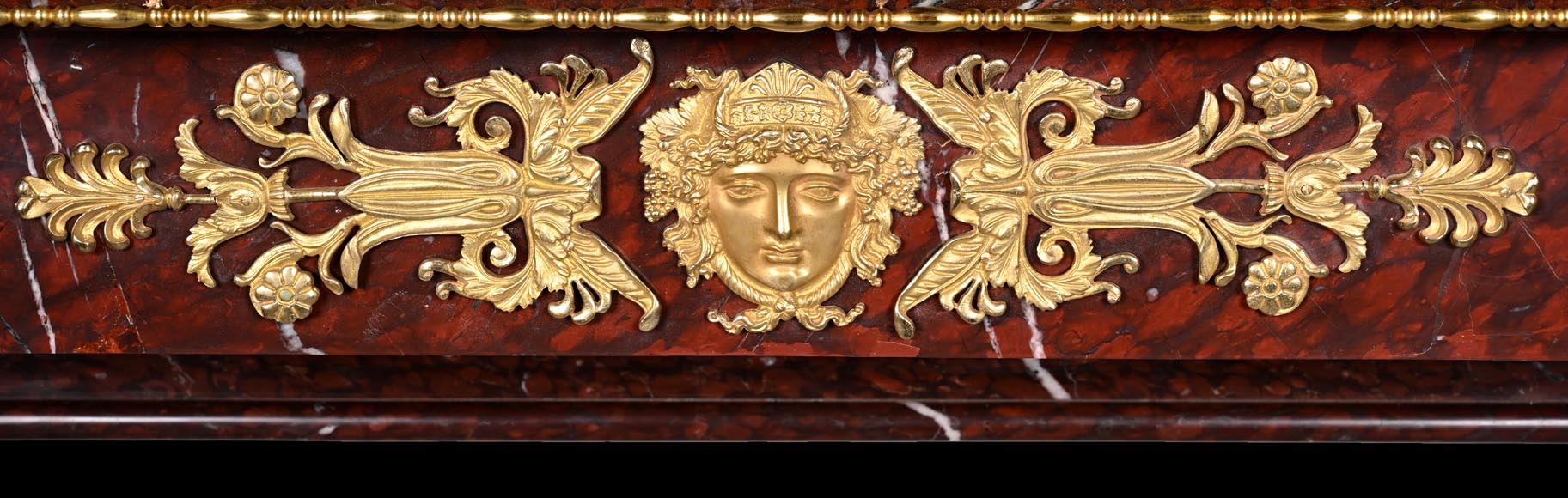 Empire Fireplace in Griotte Red Marble with Gilt Bronze-1