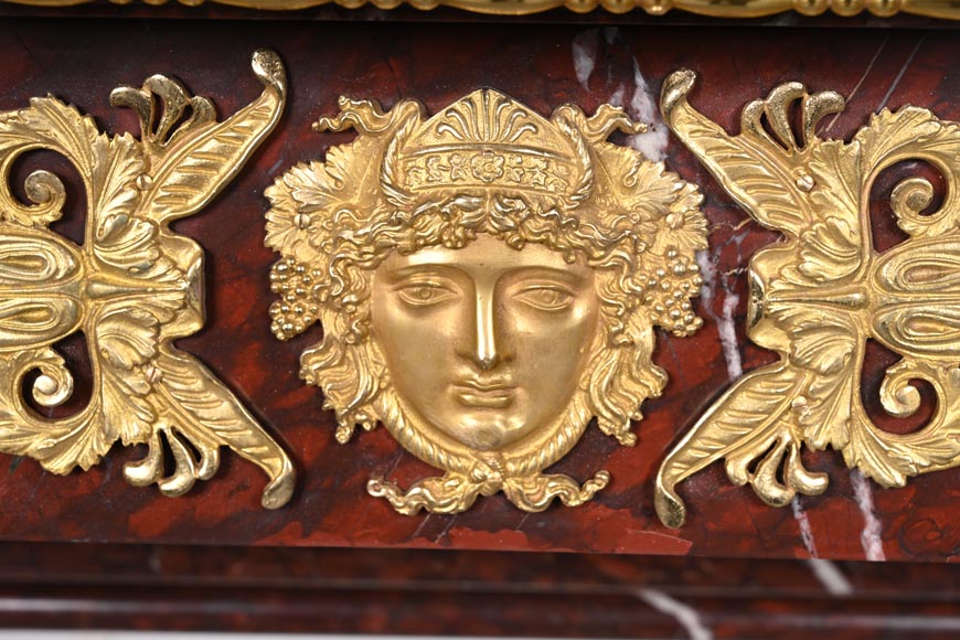Empire Fireplace in Griotte Red Marble with Gilt Bronze-2