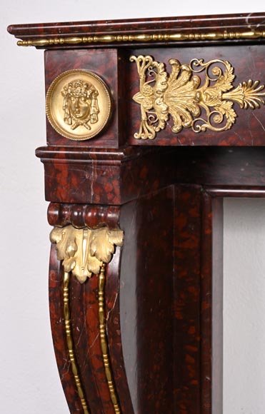 Empire Fireplace in Griotte Red Marble with Gilt Bronze-5