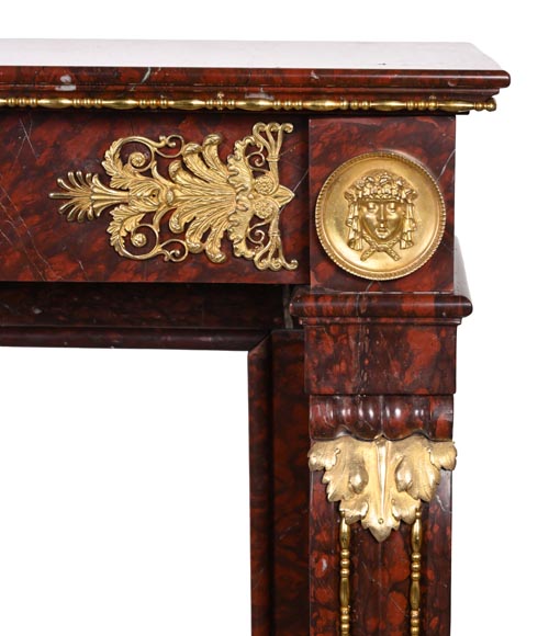 Empire Fireplace in Griotte Red Marble with Gilt Bronze-7