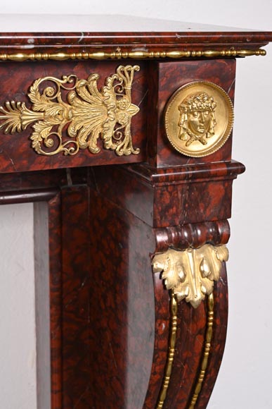 Empire Fireplace in Griotte Red Marble with Gilt Bronze-8