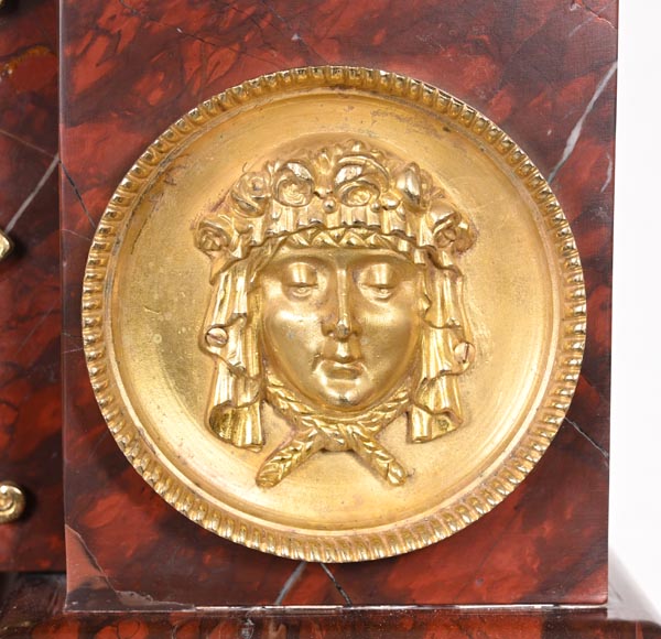 Empire Fireplace in Griotte Red Marble with Gilt Bronze-9