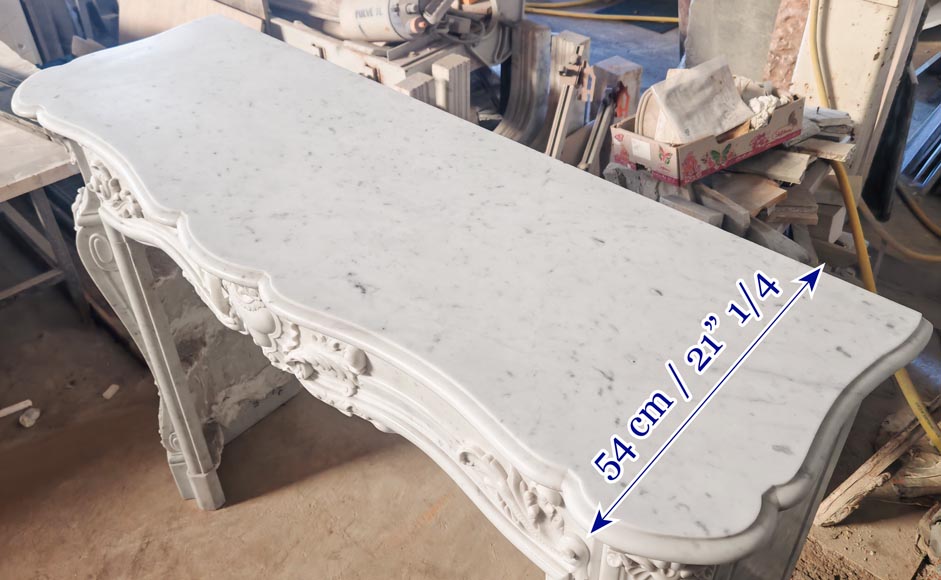 Richly decorated Louis XV style Carrara marble fireplace Richly decorated Louis XV style Carrara marble fireplace-14