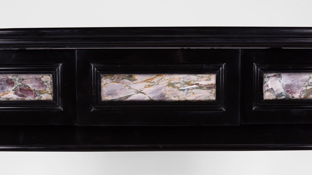Antique Napoleon III style fireplace in Belgian Black marble with Fior di Pesco marble inlays Antique Napoleon III style fireplace in Belgian Black marble with Fior di Pesco marble inlays-1