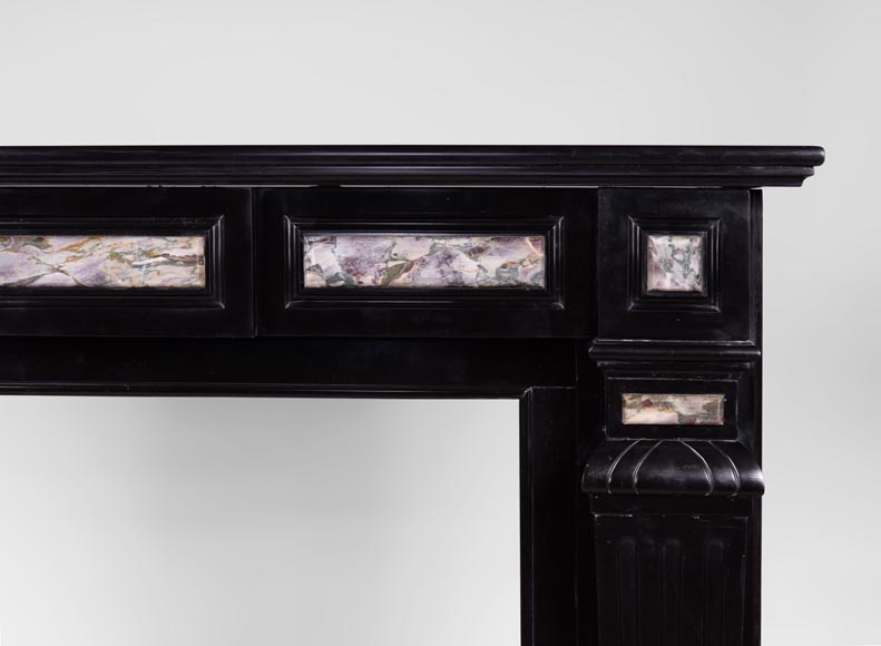 Antique Napoleon III style fireplace in Belgian Black marble with Fior di Pesco marble inlays Antique Napoleon III style fireplace in Belgian Black marble with Fior di Pesco marble inlays-6