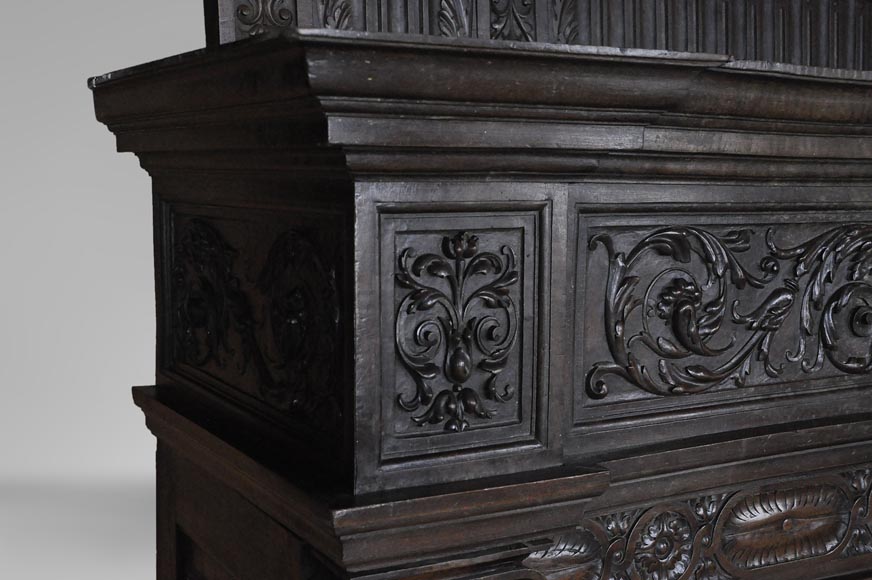 Antique Neo-Renaissance fireplace in oak with a portrait of woman Antique Neo-Renaissance fireplace in oak with a portrait of woman-6