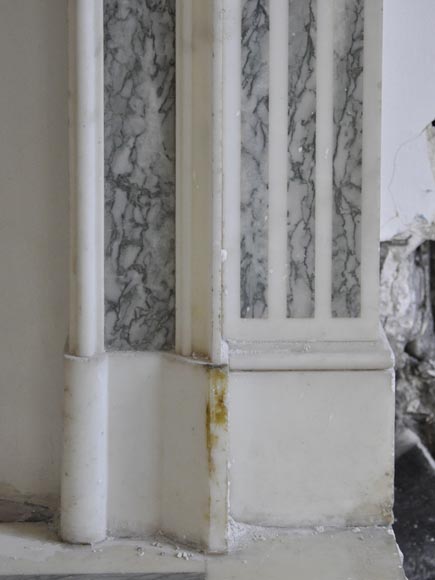 Beautiful Victorian style antique fireplace in Carrara Statuary marble and inlays of Vert d'Estours marble with vases and bowl Beautiful Victorian style antique fireplace in Carrara Statuary marble and inlays of Vert d'Estours marble with vases and bowl-9