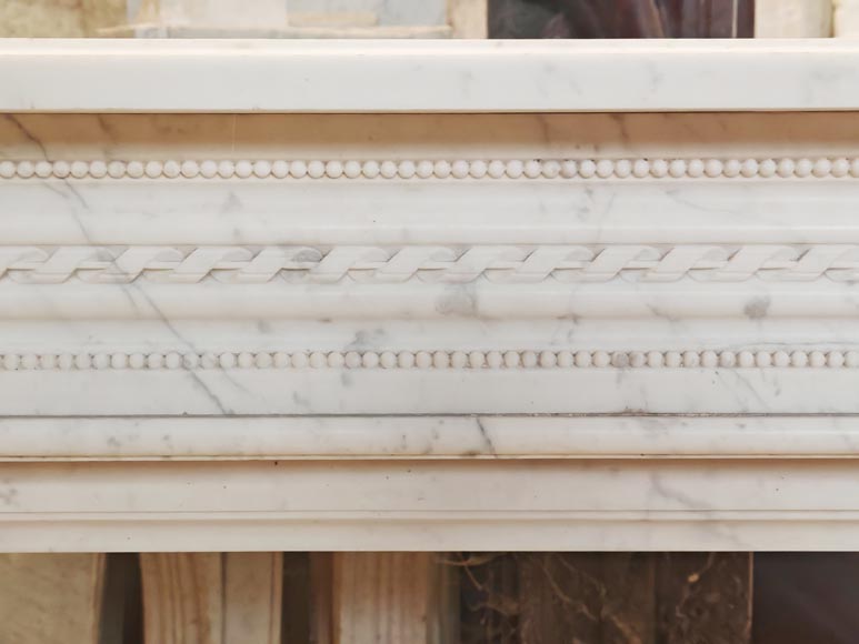 Louis XVI style mantel in veined Carrara marble with pearl entablature Louis XVI style mantel in veined Carrara marble with pearl entablature-1