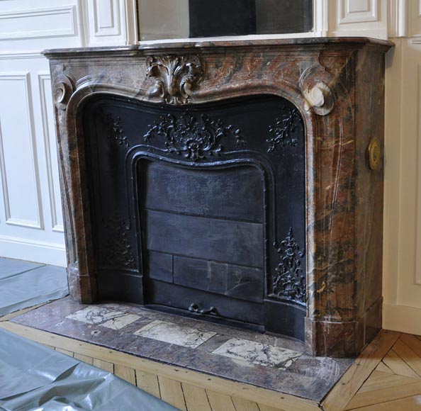Antique Louis XV style fireplace in Red from the North marble with shell Antique Louis XV style fireplace in Red from the North marble with shell-5