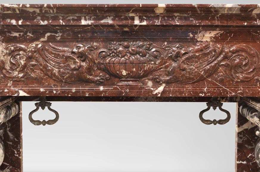 Antique Napoleon III style fireplace with salomonic columns made of Red Marble and Black Marquina Marble Antique Napoleon III style fireplace with salomonic columns made of Red Marble and Black Marquina Marble-1