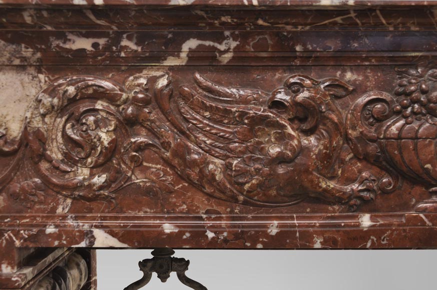 Antique Napoleon III style fireplace with salomonic columns made of Red Marble and Black Marquina Marble Antique Napoleon III style fireplace with salomonic columns made of Red Marble and Black Marquina Marble-3