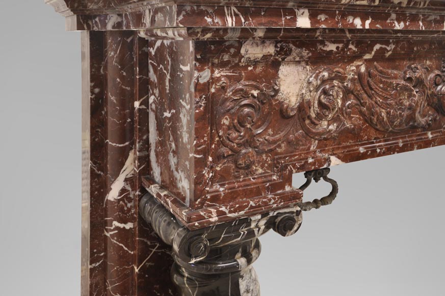 Antique Napoleon III style fireplace with salomonic columns made of Red Marble and Black Marquina Marble Antique Napoleon III style fireplace with salomonic columns made of Red Marble and Black Marquina Marble-5