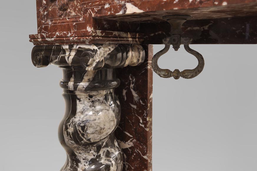 Antique Napoleon III style fireplace with salomonic columns made of Red Marble and Black Marquina Marble Antique Napoleon III style fireplace with salomonic columns made of Red Marble and Black Marquina Marble-6