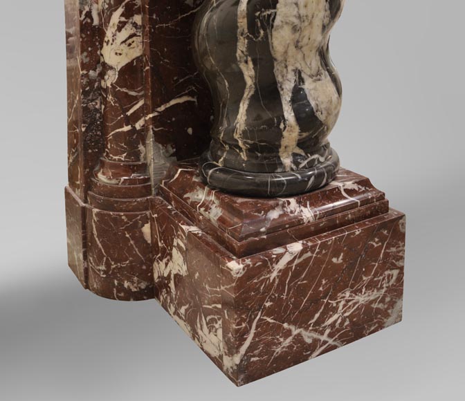 Antique Napoleon III style fireplace with salomonic columns made of Red Marble and Black Marquina Marble Antique Napoleon III style fireplace with salomonic columns made of Red Marble and Black Marquina Marble-7