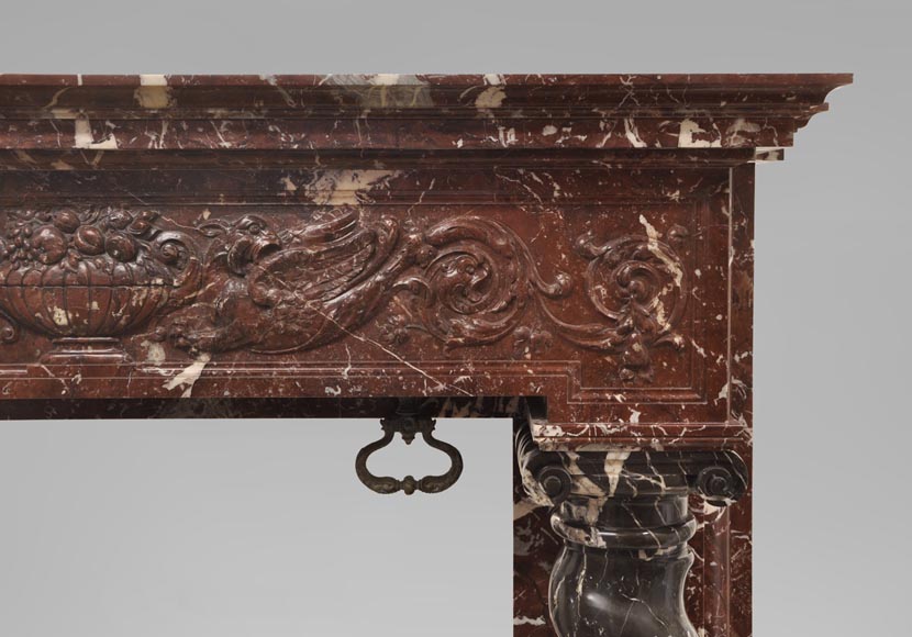 Antique Napoleon III style fireplace with salomonic columns made of Red Marble and Black Marquina Marble Antique Napoleon III style fireplace with salomonic columns made of Red Marble and Black Marquina Marble-9