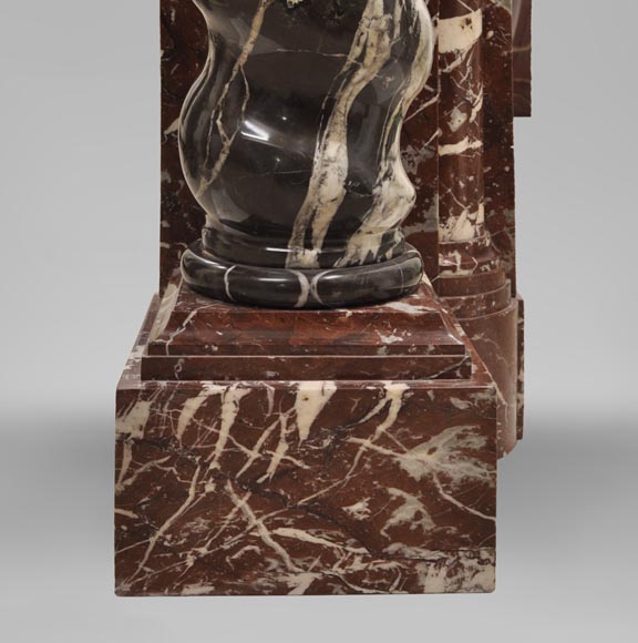 Antique Napoleon III style fireplace with salomonic columns made of Red Marble and Black Marquina Marble Antique Napoleon III style fireplace with salomonic columns made of Red Marble and Black Marquina Marble-10